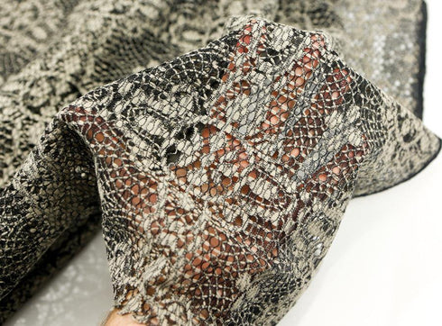 Black and Beige Lace Fabric High End Italian Designer Lace Remnant 2 yards